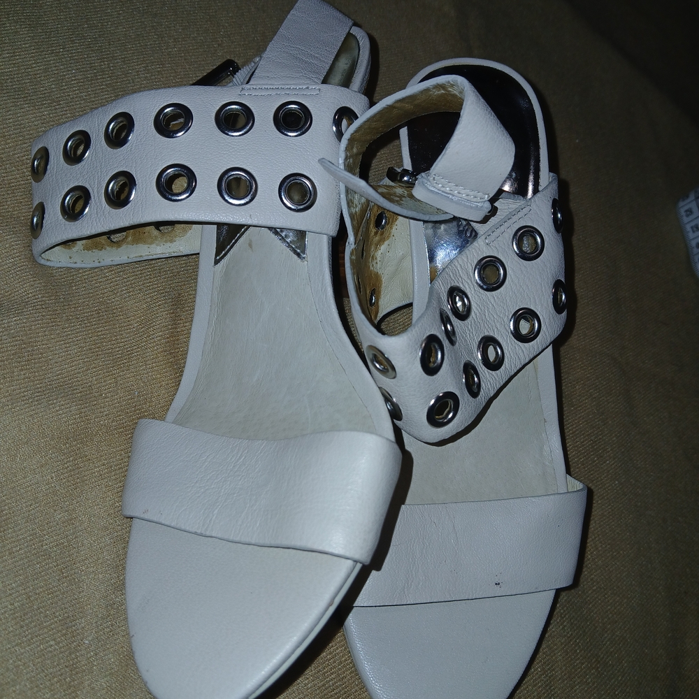 Michael Kors White Cream Heels with Studded Grommets Ankle Strap EUC Size 6